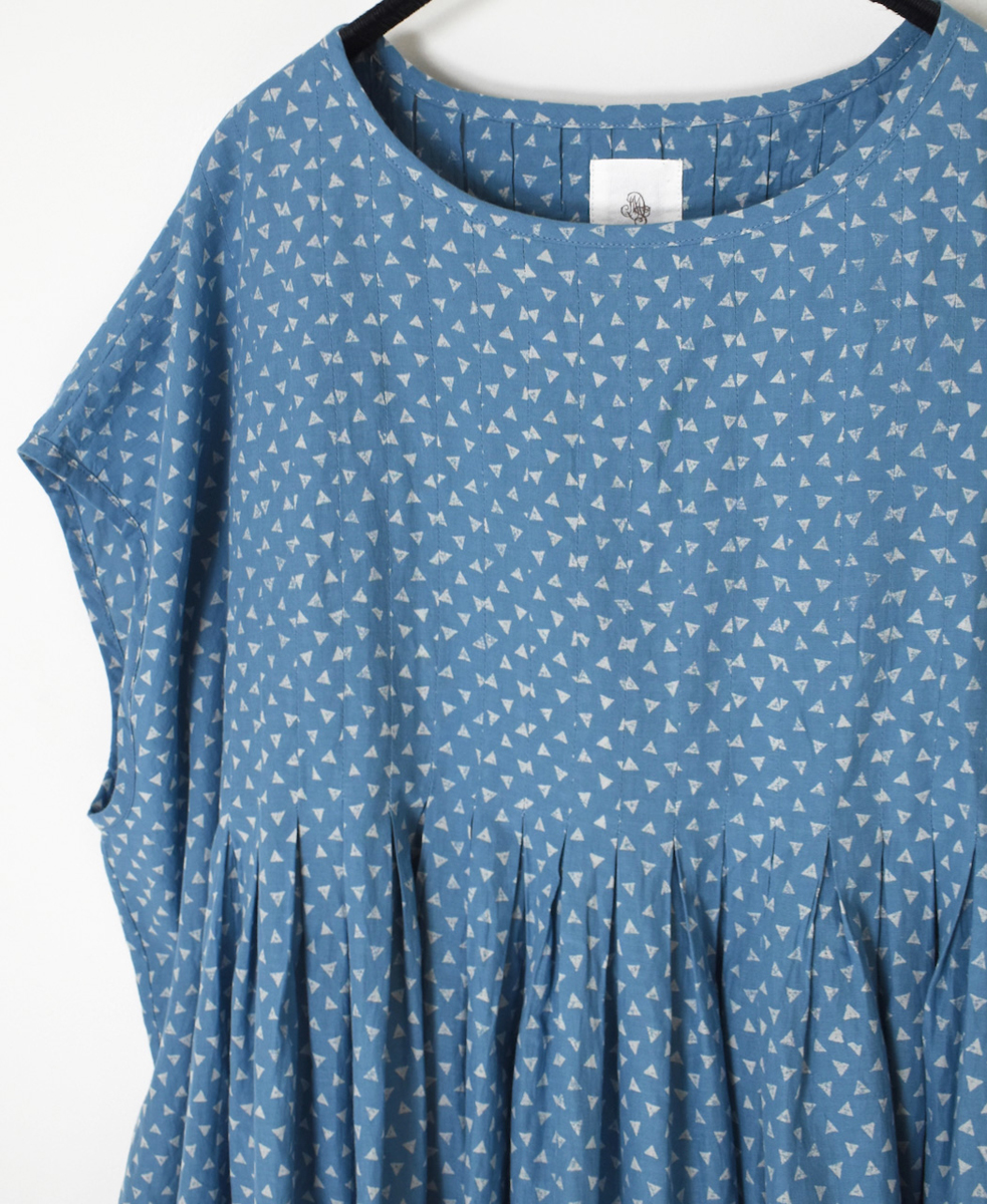 INMDS25102(プルオーバー) 80s VOILE TRIANGLE BLOCK PRINT INVERTED PLEATS BOAT NECK PULLOVER