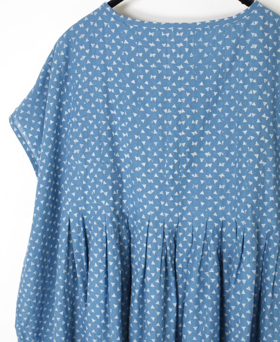 INMDS25102(プルオーバー) 80s VOILE TRIANGLE BLOCK PRINT INVERTED PLEATS BOAT NECK PULLOVER