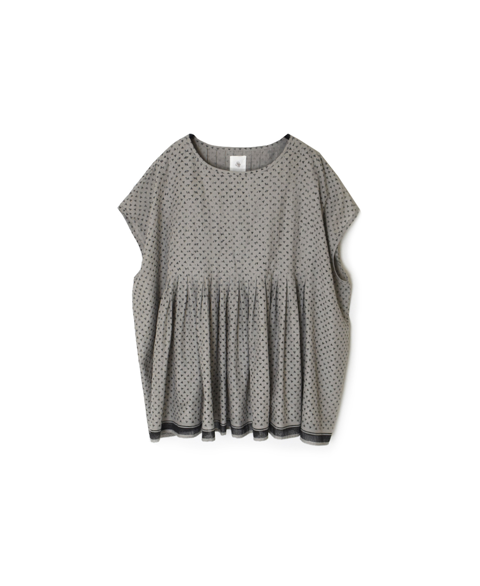 INMDS25102(プルオーバー) 80s VOILE TRIANGLE BLOCK PRINT INVERTED PLEATS BOAT NECK PULLOVER