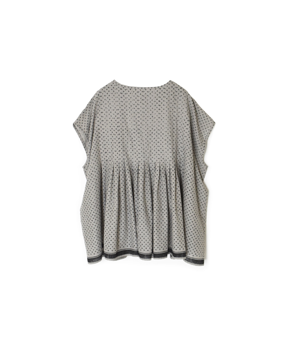 INMDS25102(プルオーバー) 80s VOILE TRIANGLE BLOCK PRINT INVERTED PLEATS BOAT NECK PULLOVER