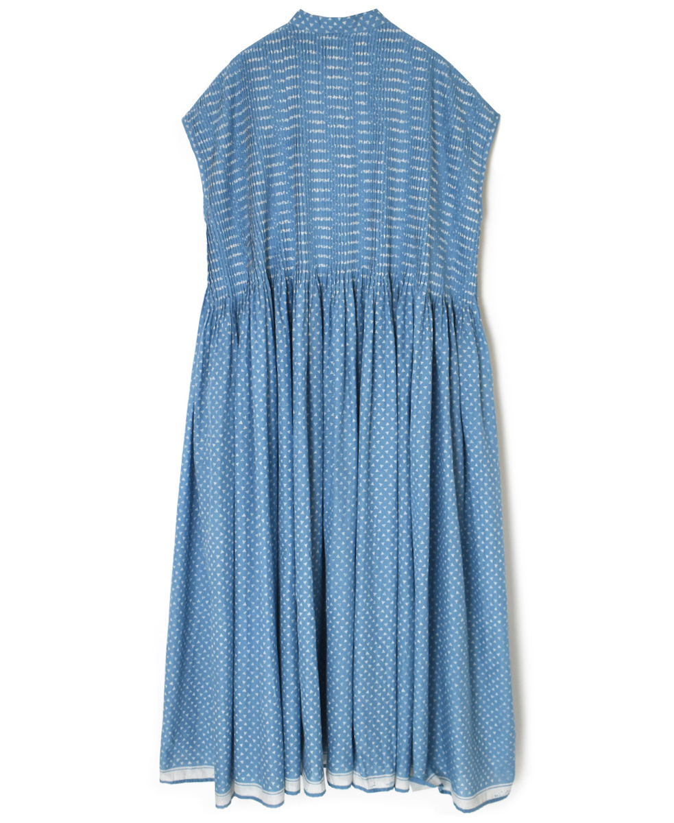 INMDS25104(ワンピース) 80s VOILE TRIANGLE BLOCK PRINT BANDED COLLAR FRENCH/SL DRESS WITH PINTUCK