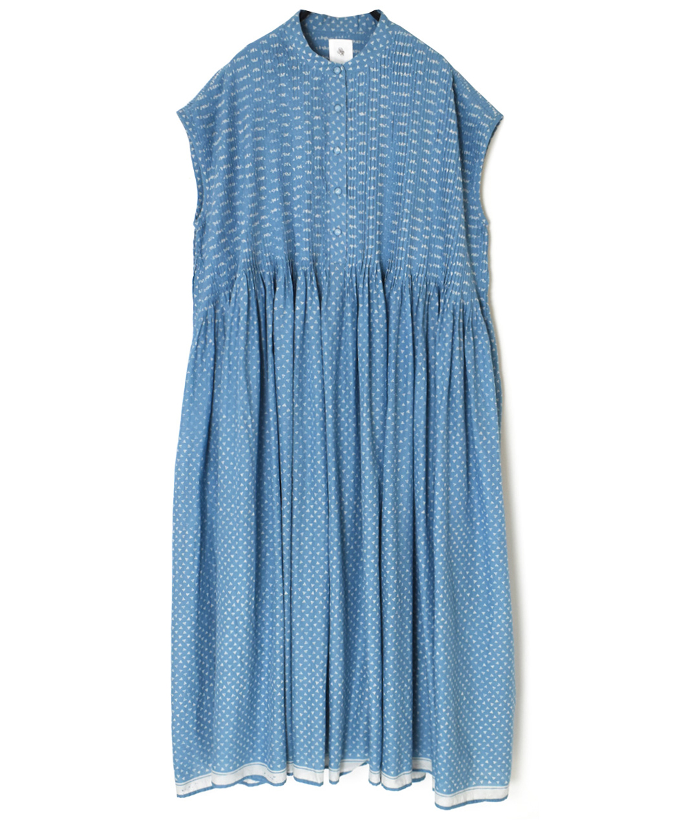 INMDS25104(ワンピース) 80s VOILE TRIANGLE BLOCK PRINT BANDED COLLAR FRENCH/SL DRESS WITH PINTUCK