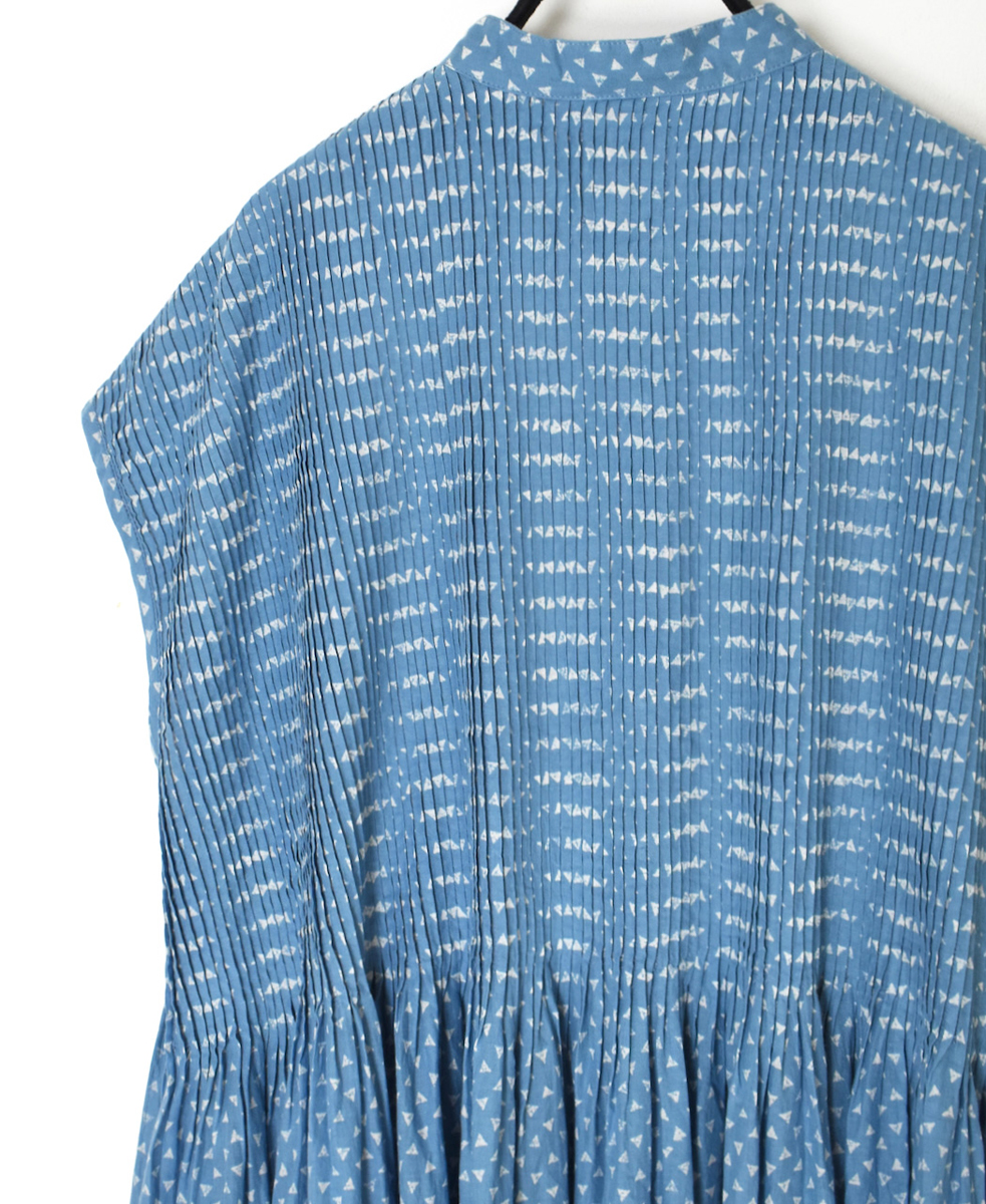 INMDS25104(ワンピース) 80s VOILE TRIANGLE BLOCK PRINT BANDED COLLAR FRENCH/SL DRESS WITH PINTUCK