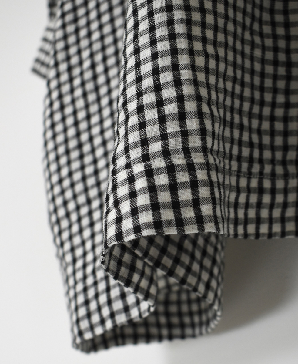 INSL25211(シャツ) 60s LINEN CHECK BANDED COLLAR 3/4SL PINTUCK SHIRT