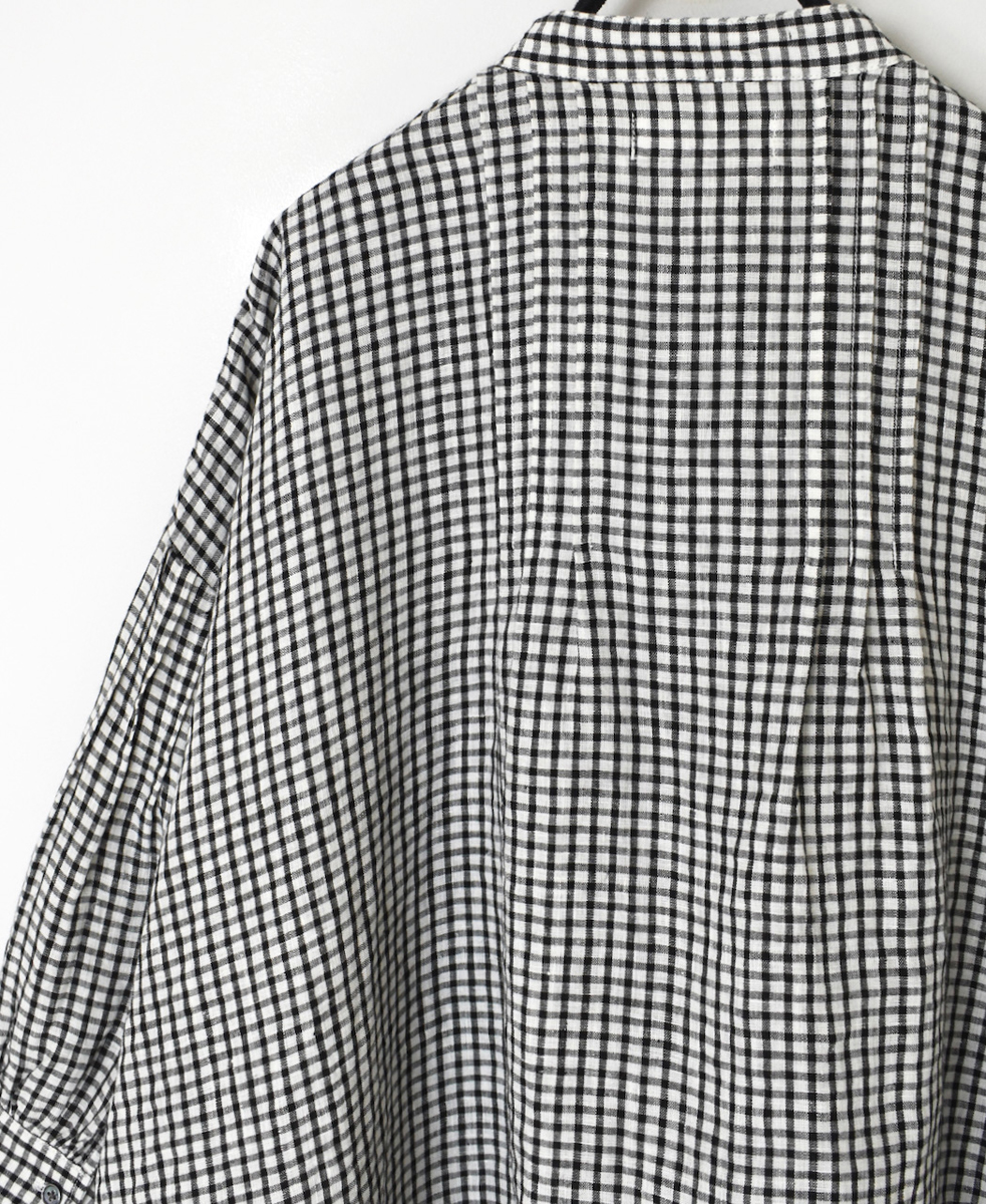 INSL25211(シャツ) 60s LINEN CHECK BANDED COLLAR 3/4SL PINTUCK SHIRT