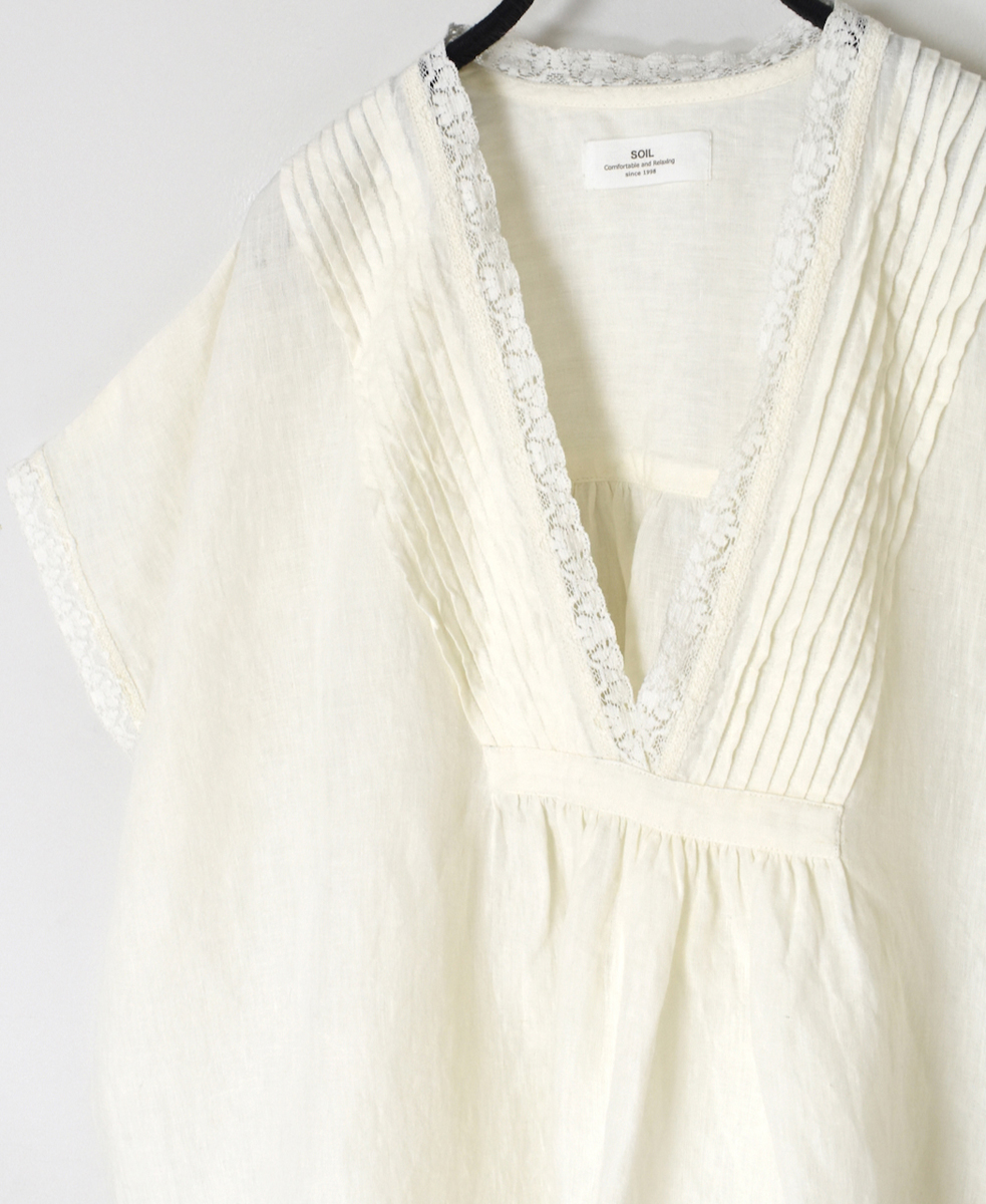 INSL25201(プルオーバー) 60s LINEN PLAIN FRENCH/SL V-NECK PULLOVER WITH PINTUCK