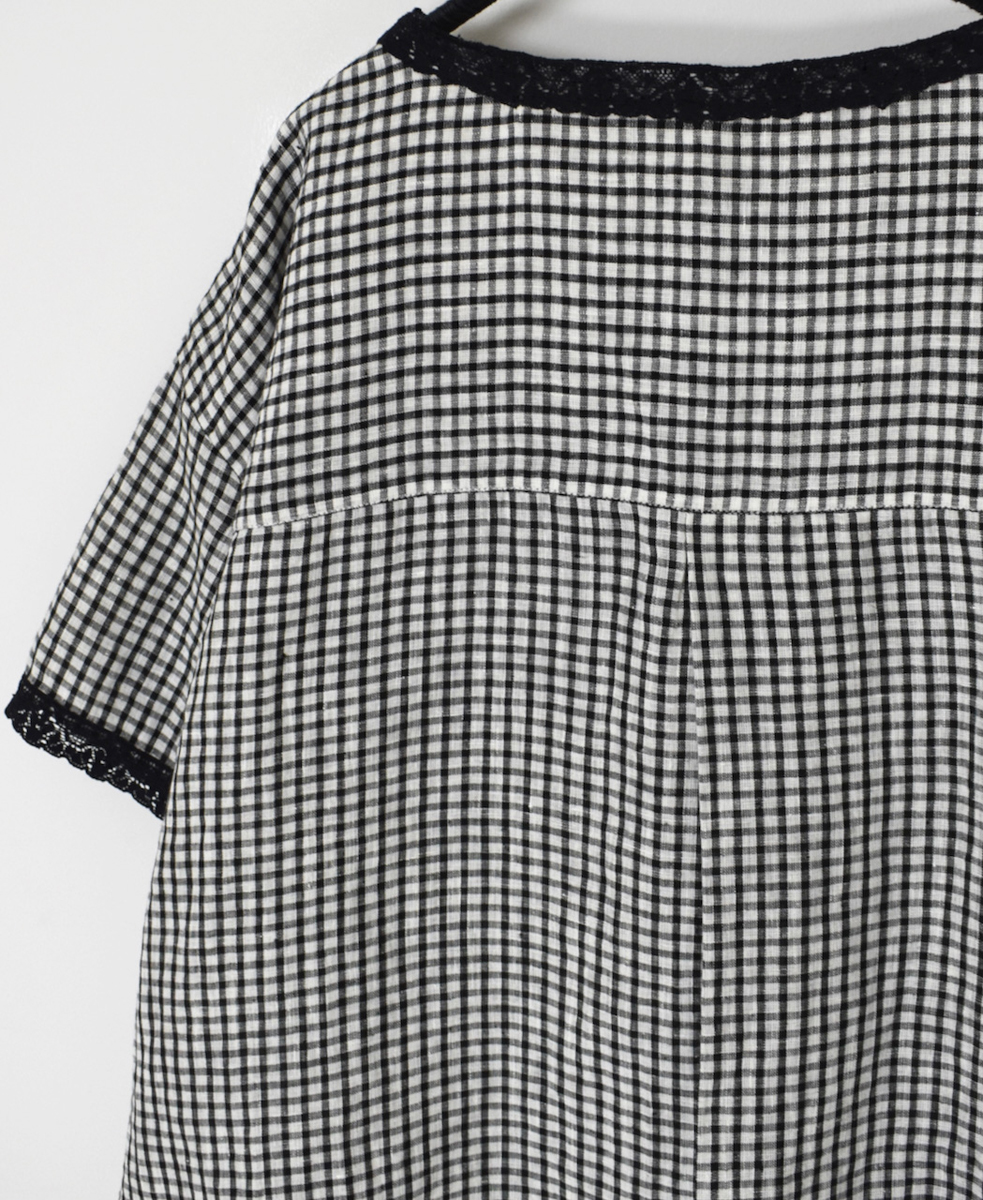 INSL25212(プルオーバー) 60s LINEN CHECK BOAT NECK PULLOVER WITH BACK SIDE PLEATS&LACE