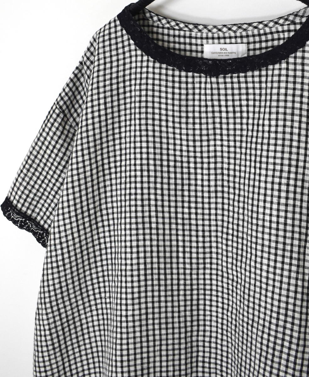 INSL25212(プルオーバー) 60s LINEN CHECK BOAT NECK PULLOVER WITH BACK SIDE PLEATS&LACE