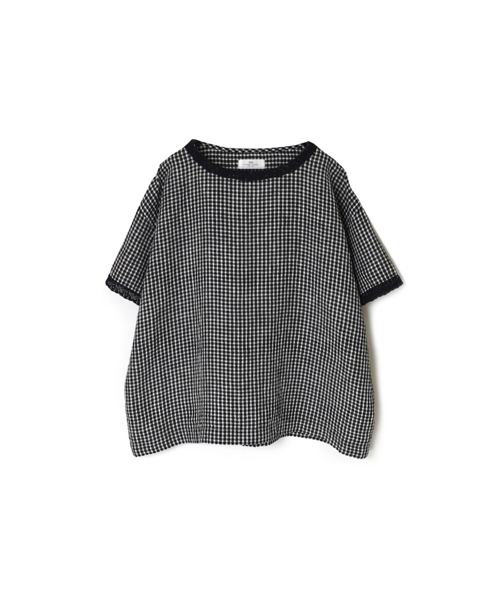 INSL25212(プルオーバー) 60s LINEN CHECK BOAT NECK PULLOVER WITH BACK SIDE PLEATS&LACE