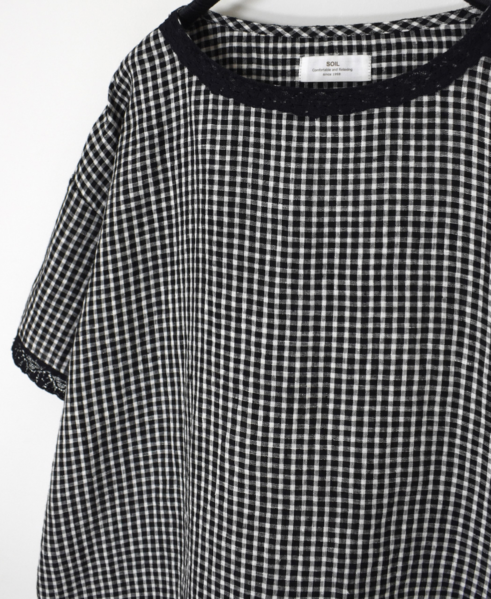 INSL25212(プルオーバー) 60s LINEN CHECK BOAT NECK PULLOVER WITH BACK SIDE PLEATS&LACE