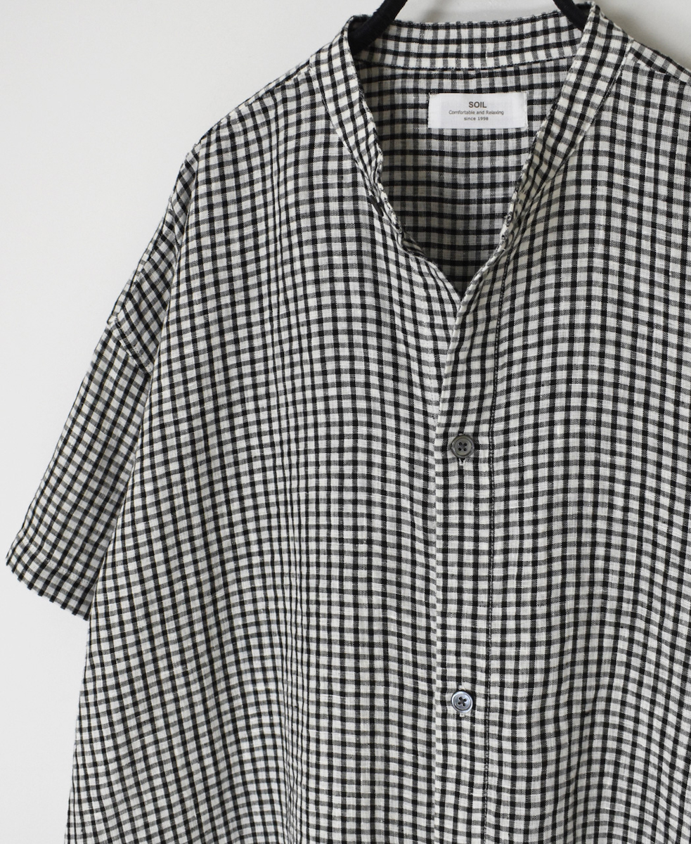INSL25213(チュニック) 60s LINEN CHECK BANDED COLLAR 3/4SL TUNIC