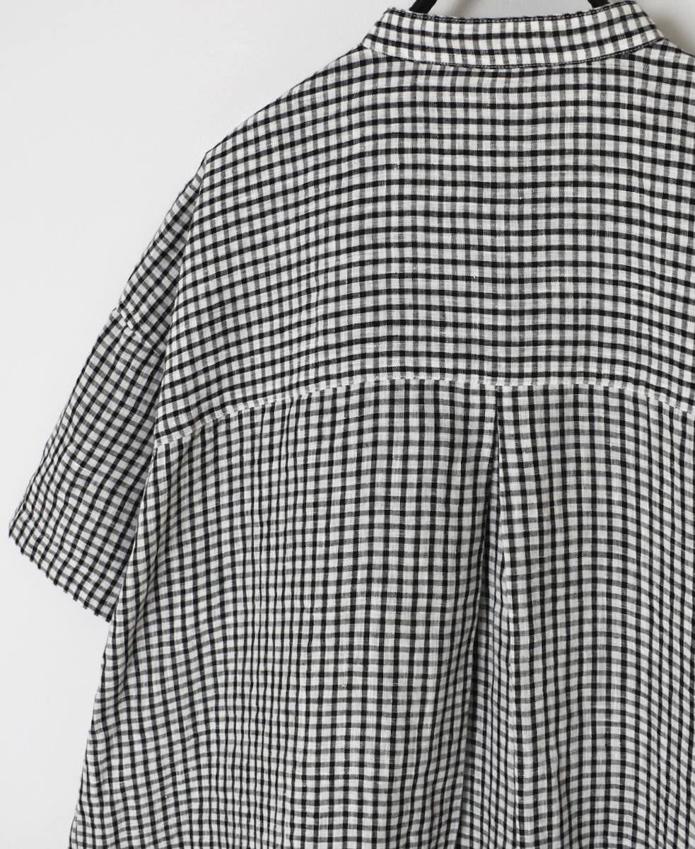 INSL25213(チュニック) 60s LINEN CHECK BANDED COLLAR 3/4SL TUNIC