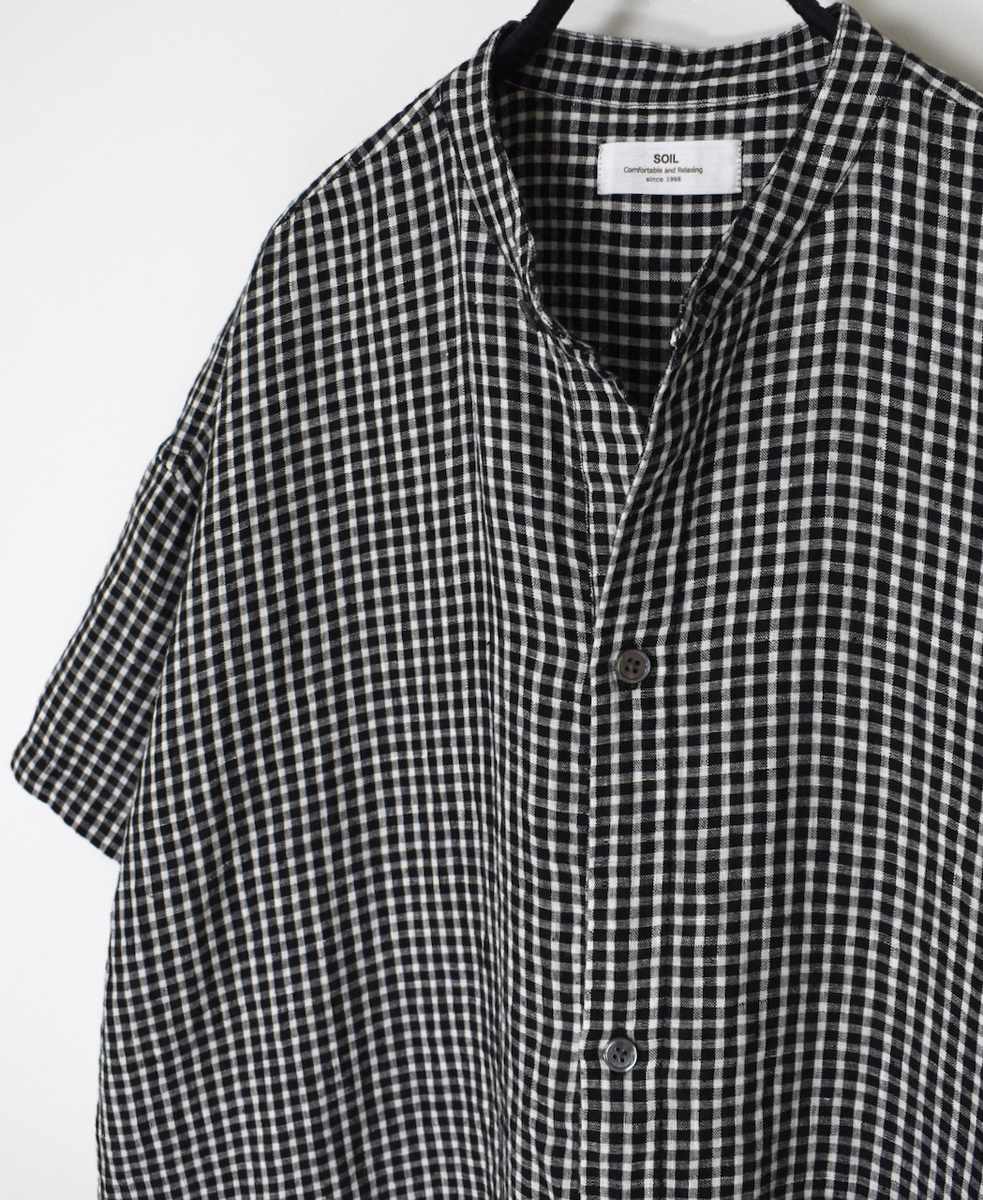 INSL25213(チュニック) 60s LINEN CHECK BANDED COLLAR 3/4SL TUNIC