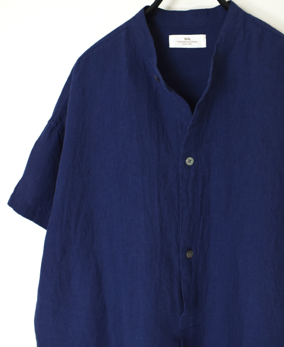 INSL25202(チュニック) 60s LINEN PLAIN BANDED COLLAR 3/4SL TUNIC