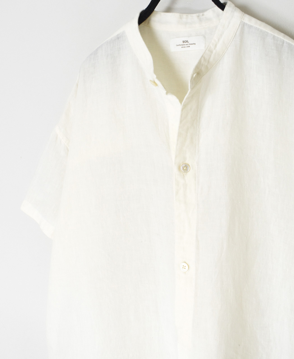 INSL25202(チュニック) 60s LINEN PLAIN BANDED COLLAR 3/4SL TUNIC