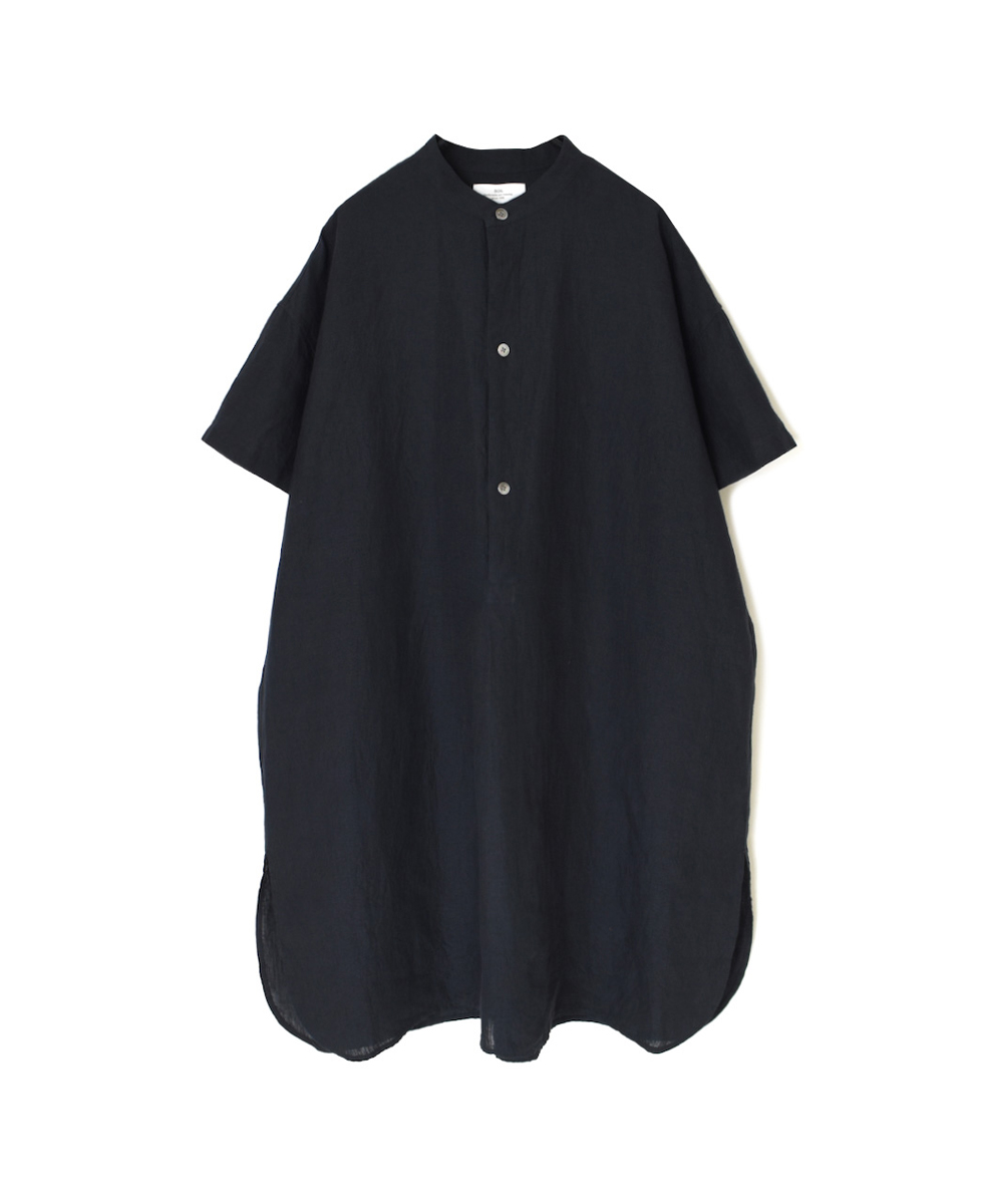 INSL25202(チュニック) 60s LINEN PLAIN BANDED COLLAR 3/4SL TUNIC