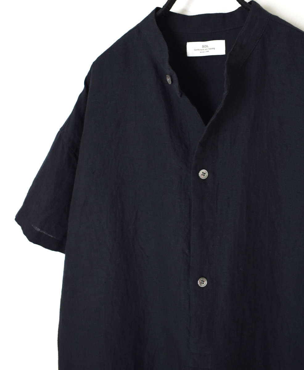 INSL25202(チュニック) 60s LINEN PLAIN BANDED COLLAR 3/4SL TUNIC