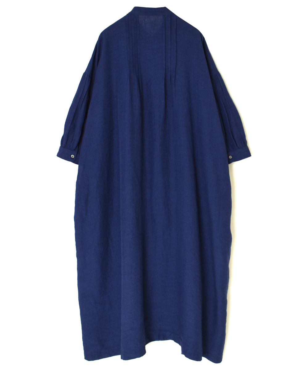 INSL25203(ワンピース) 60s LINEN PLAIN BANDED COLLAR 3/4SL PINTUCK DRESS