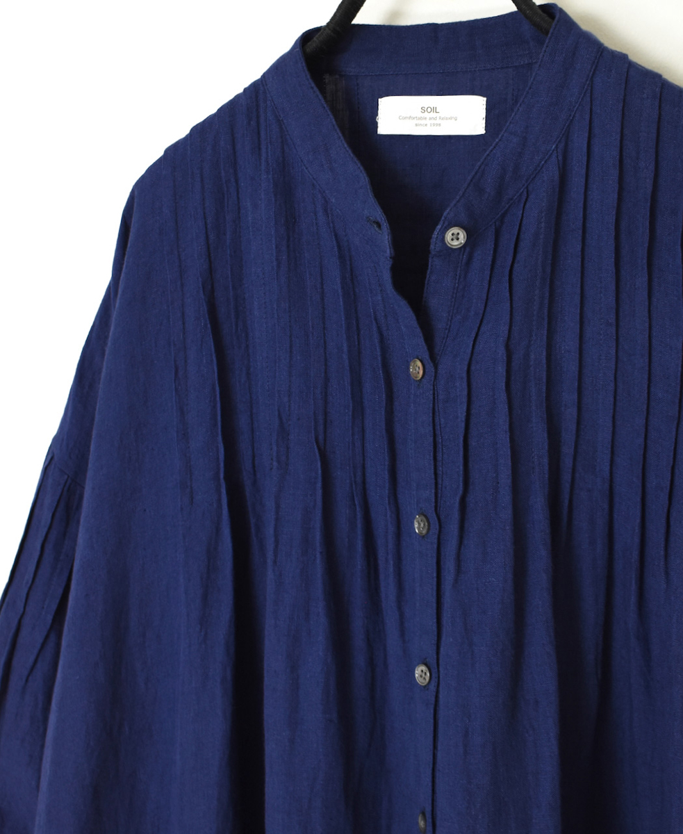 INSL25203(ワンピース) 60s LINEN PLAIN BANDED COLLAR 3/4SL PINTUCK DRESS