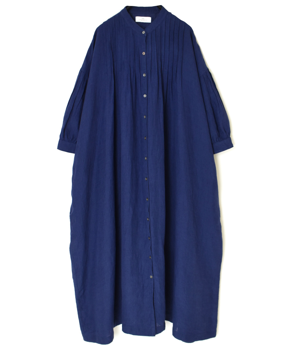INSL25203(ワンピース) 60s LINEN PLAIN BANDED COLLAR 3/4SL PINTUCK DRESS