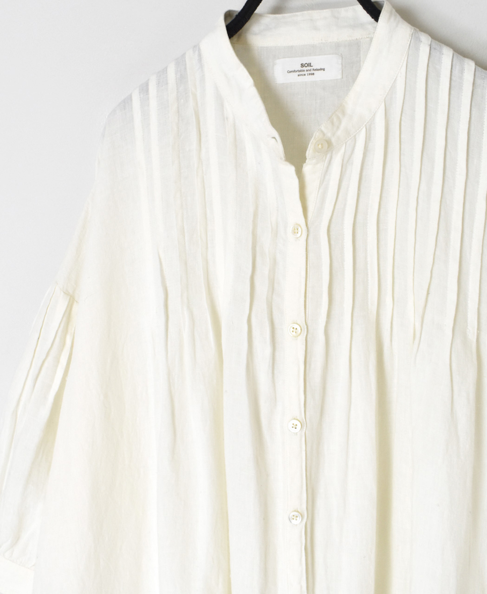 INSL25203(ワンピース) 60s LINEN PLAIN BANDED COLLAR 3/4SL PINTUCK DRESS