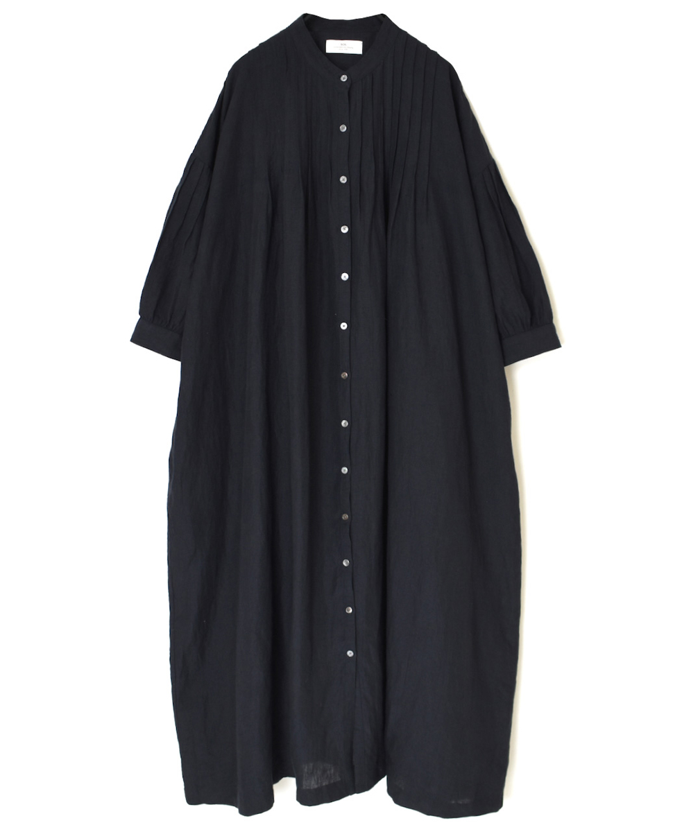 INSL25203(ワンピース) 60s LINEN PLAIN BANDED COLLAR 3/4SL PINTUCK DRESS