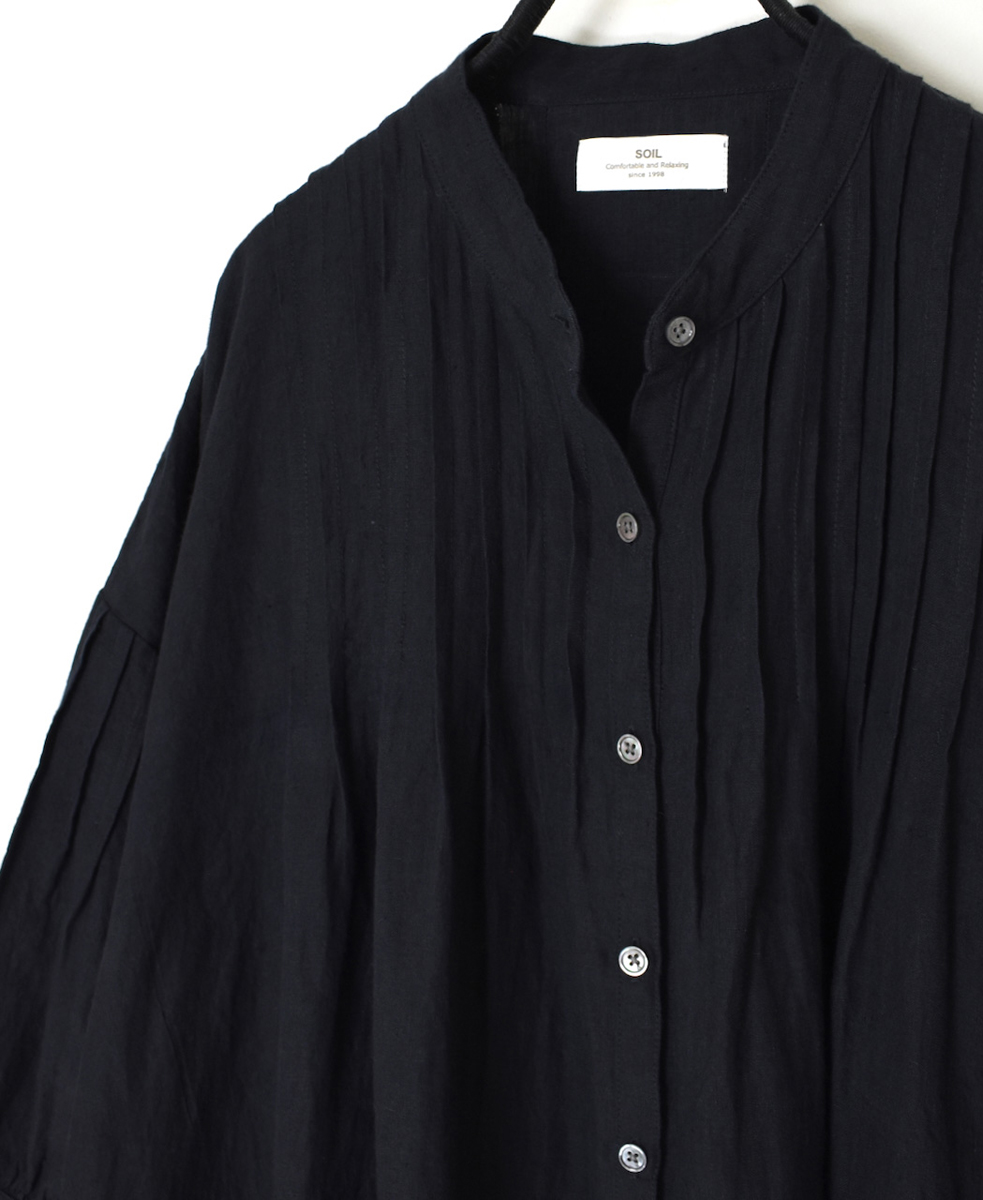 INSL25203(ワンピース) 60s LINEN PLAIN BANDED COLLAR 3/4SL PINTUCK DRESS