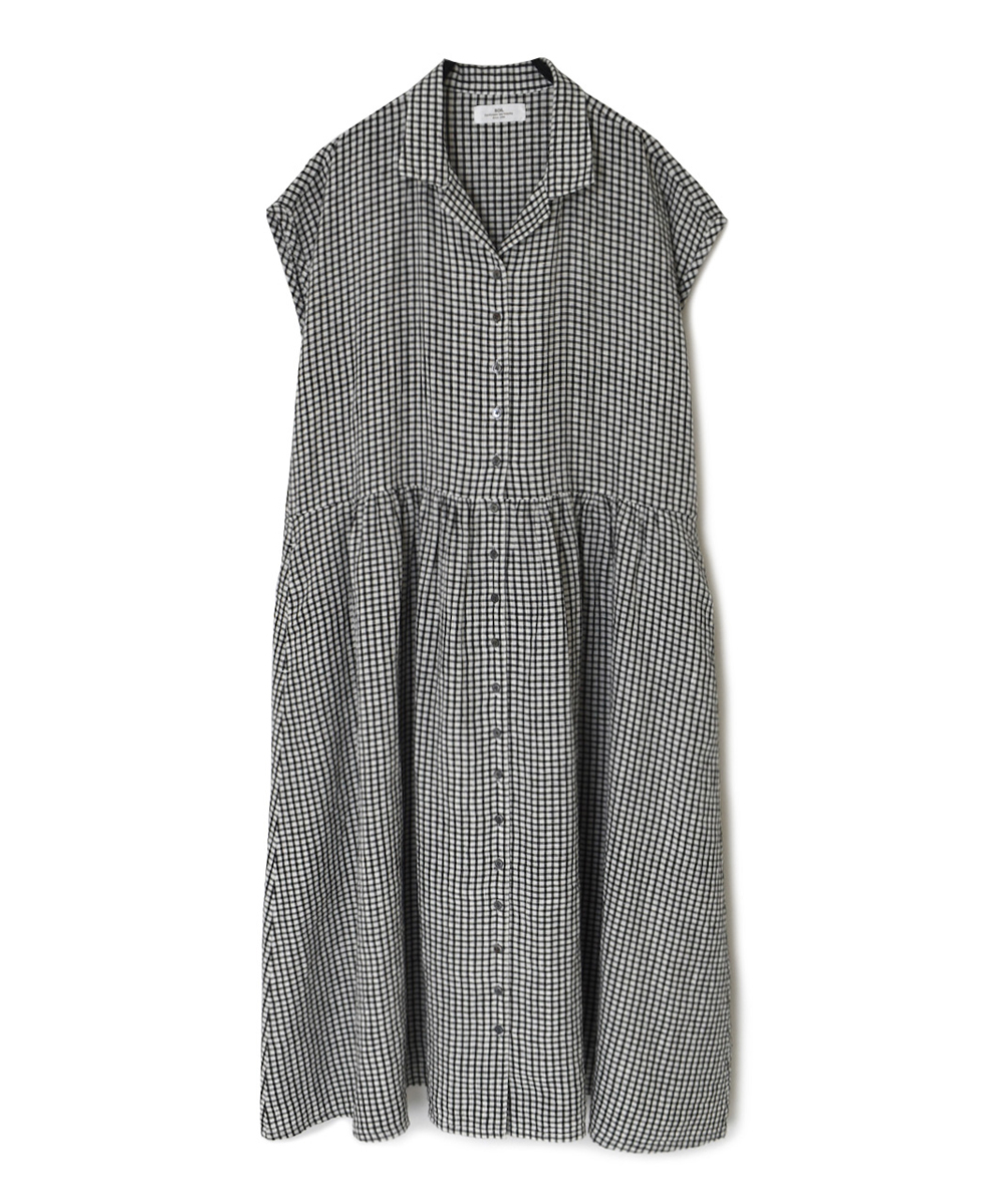 INSL25214(ワンピース) 60s LINEN CHECK OPEN COLLAR SHIRT DRESS