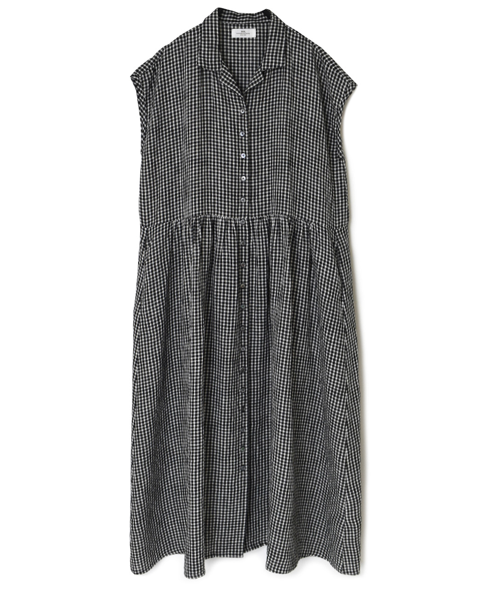 INSL25214(ワンピース) 60s LINEN CHECK OPEN COLLAR SHIRT DRESS