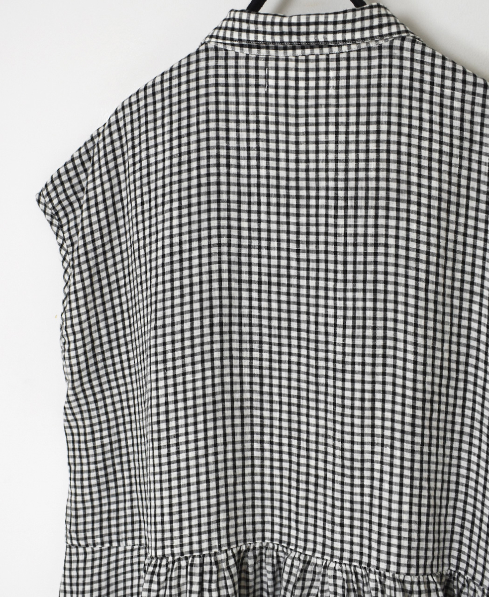 INSL25214(ワンピース) 60s LINEN CHECK OPEN COLLAR SHIRT DRESS