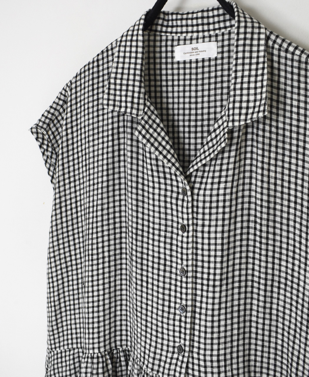 INSL25214(ワンピース) 60s LINEN CHECK OPEN COLLAR SHIRT DRESS