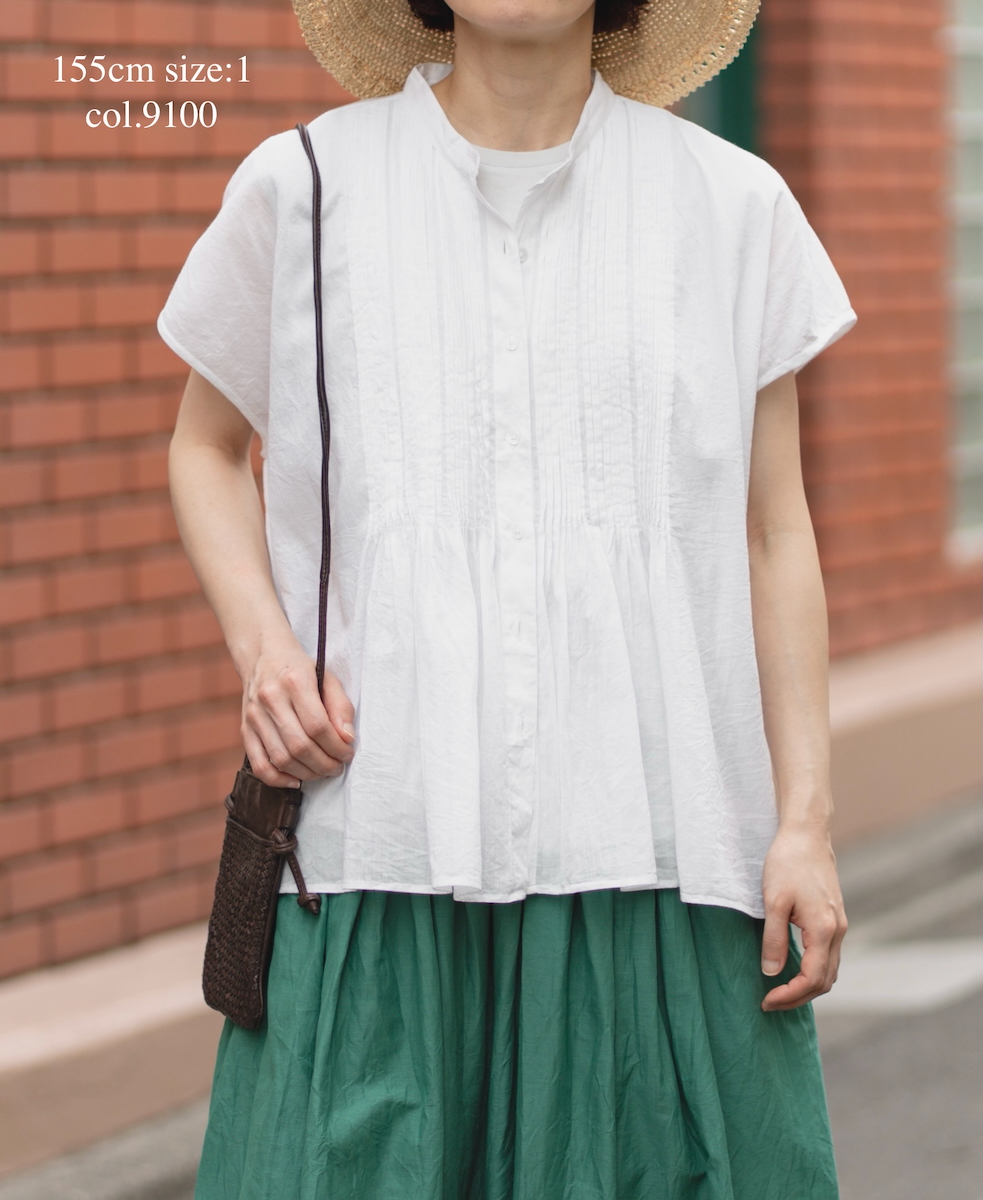 NSL25042(シャツ) 80s COTTON VOILE PLAIN BANDED COLLAR FRENCH/SL PINTUCK SHIRT