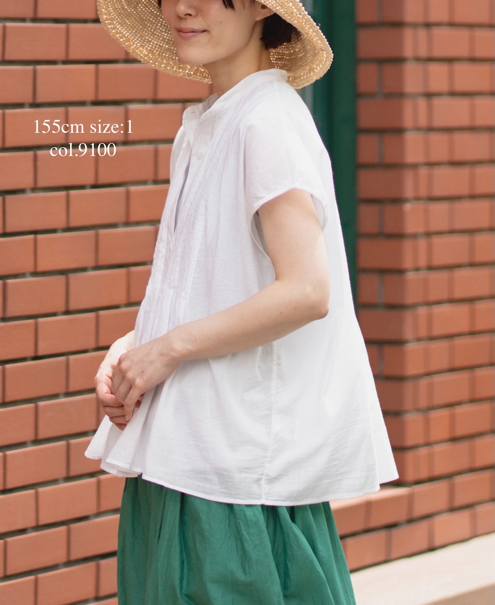NSL25042(シャツ) 80s COTTON VOILE PLAIN BANDED COLLAR FRENCH/SL PINTUCK SHIRT