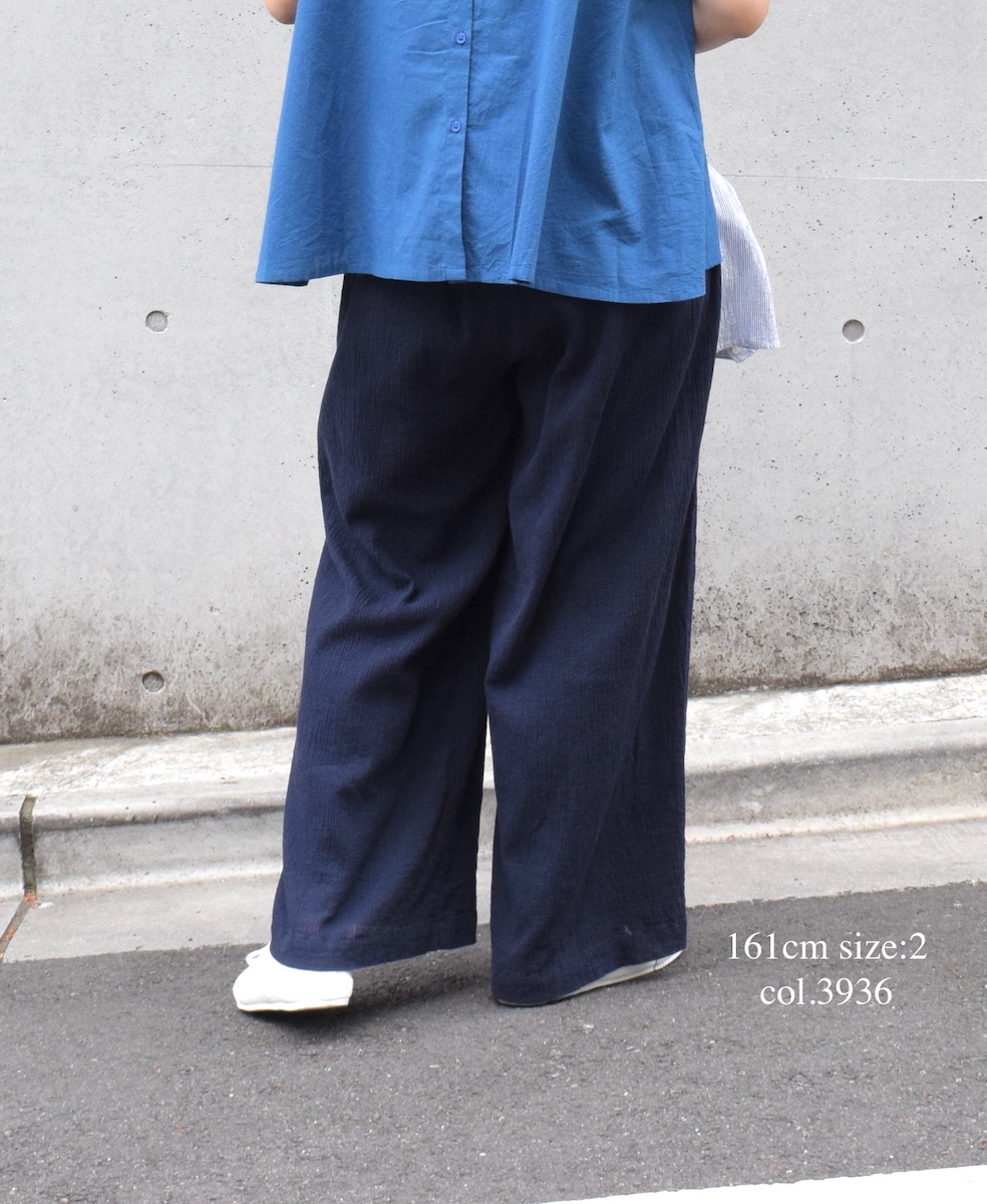INAM2505GSD(パンツ) SINGLE GAUZE STRIPE OVERDYE GATHERED EASY PANTS WITH LINING
