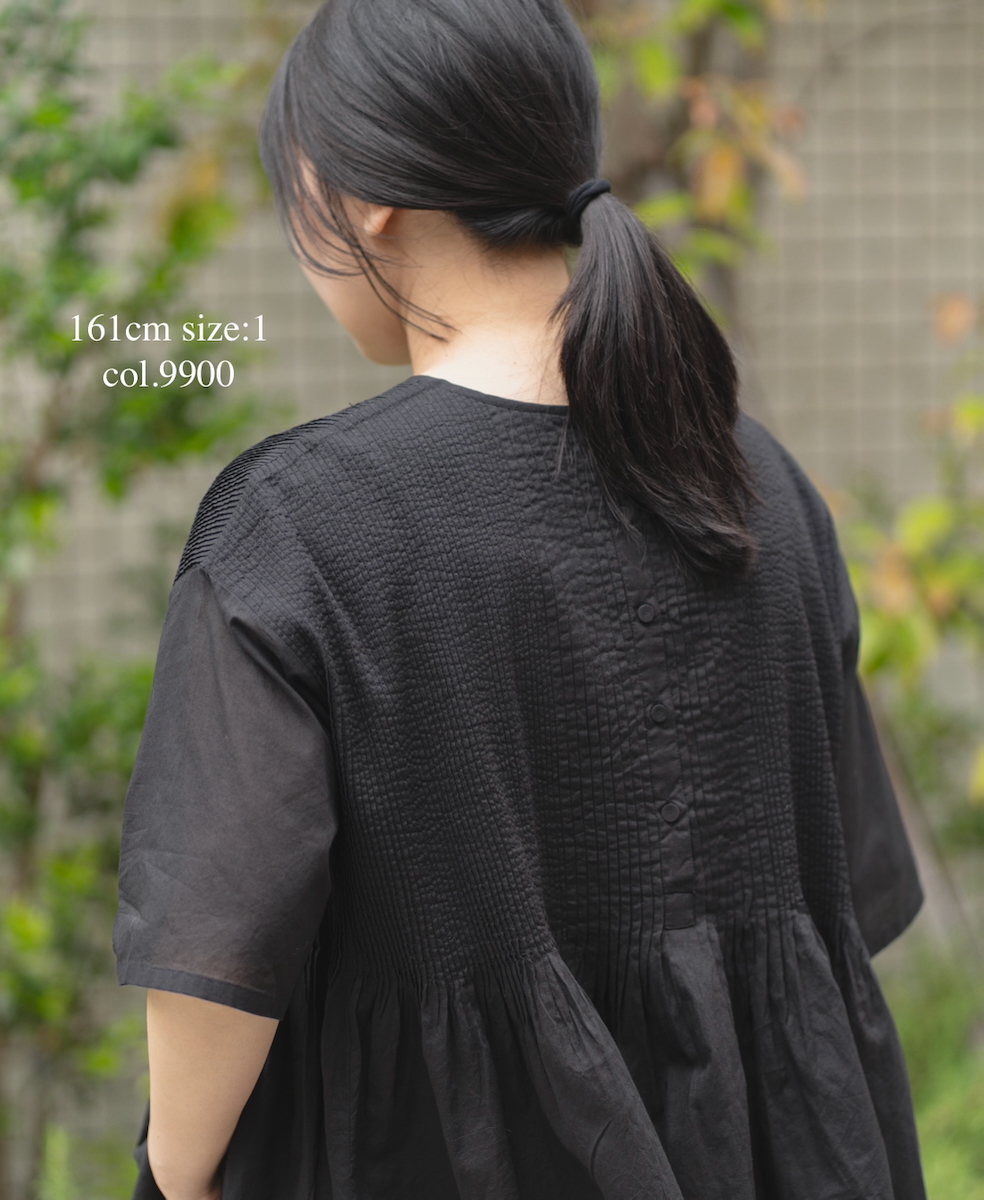 NMDS25221(シャツ) 80s ORGANIC VOILE PLAIN CREW-NECK P/O HALF/SL SHIRT WITH MINI PINTUCK