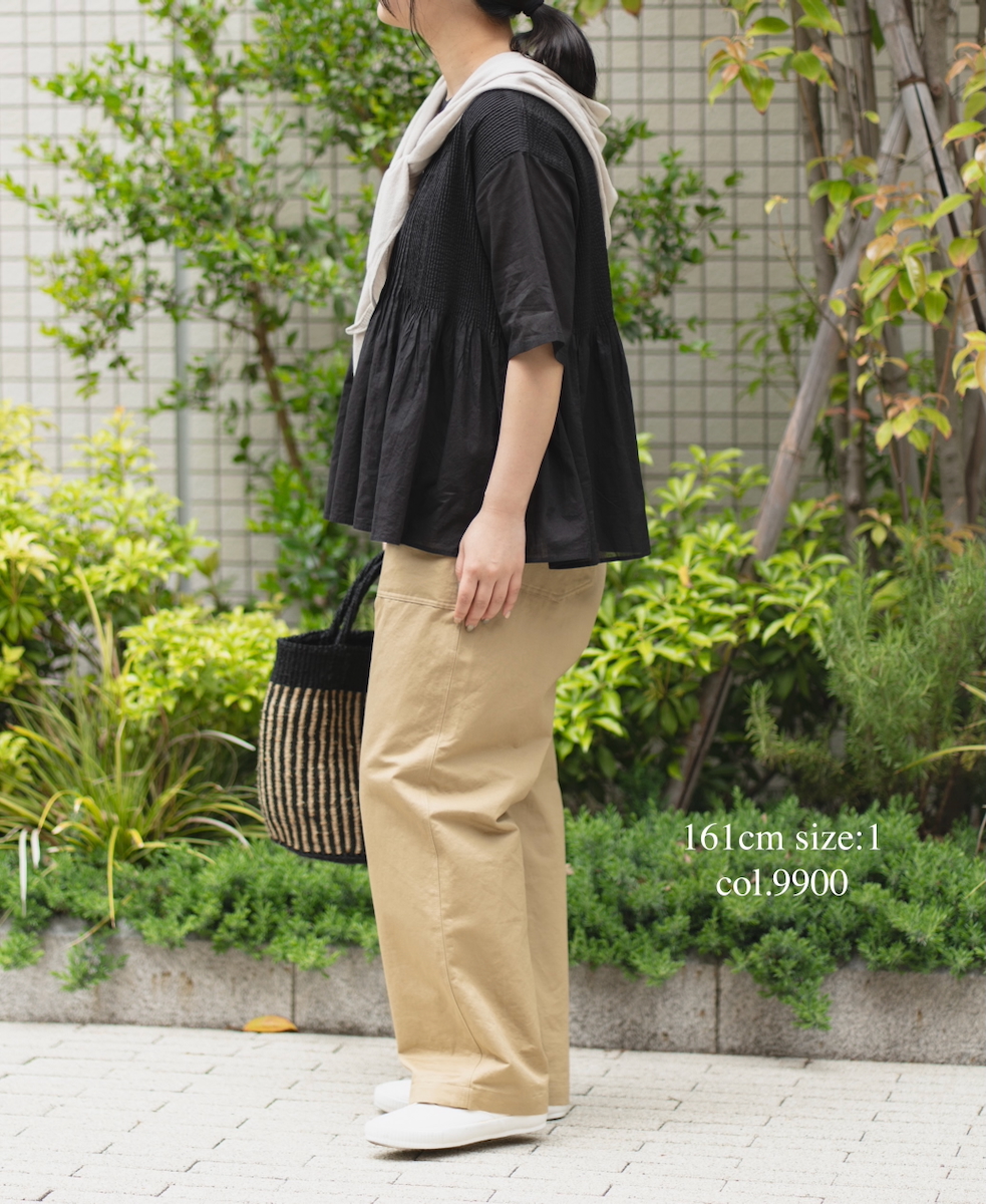 NMDS25221(シャツ) 80s ORGANIC VOILE PLAIN CREW-NECK P/O HALF/SL SHIRT WITH MINI PINTUCK