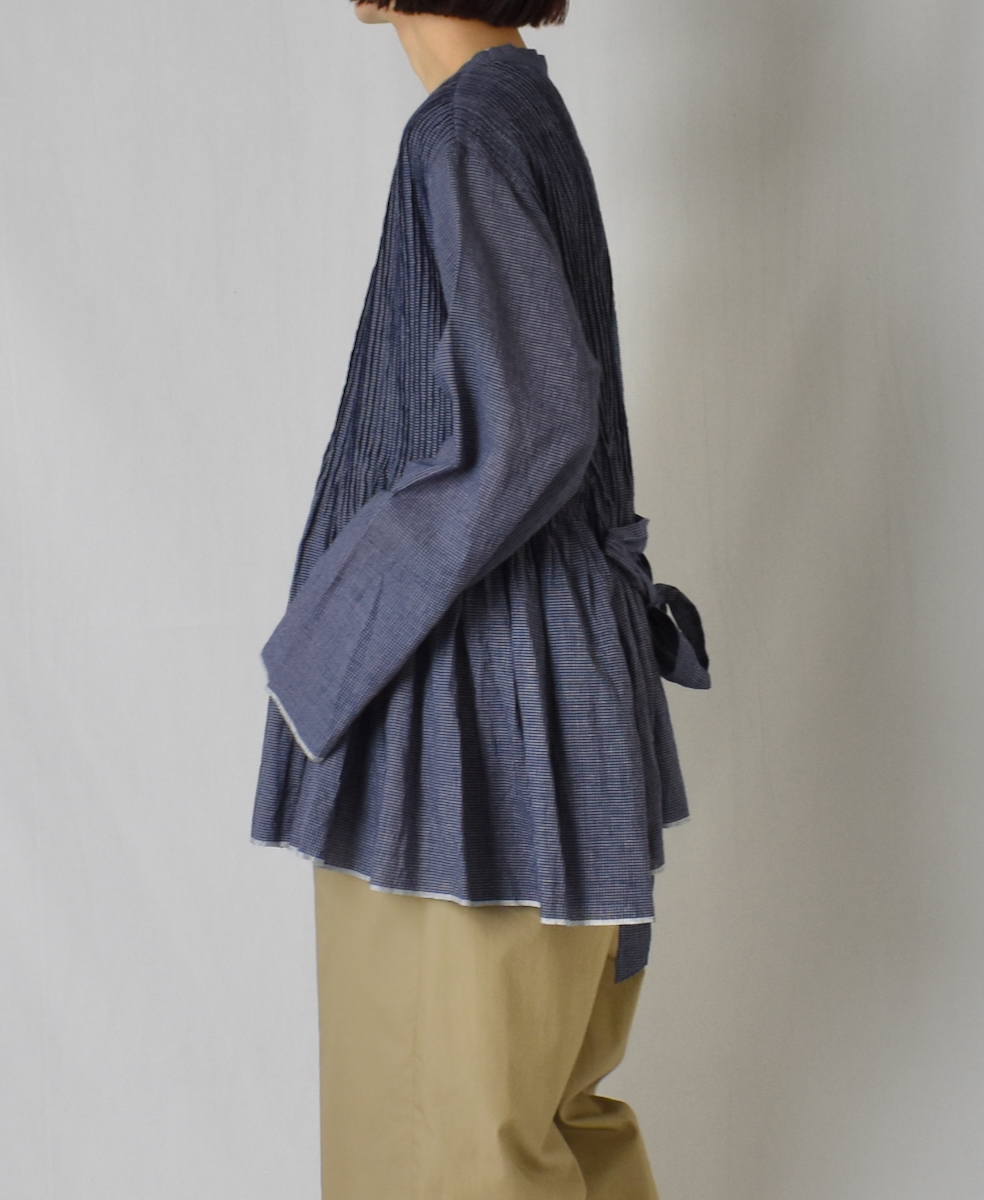 INMDS25051(ブラウス) HANDWOVEN COTTON SINGLE CHECK WRAP BLOUSE WITH PINTUCK