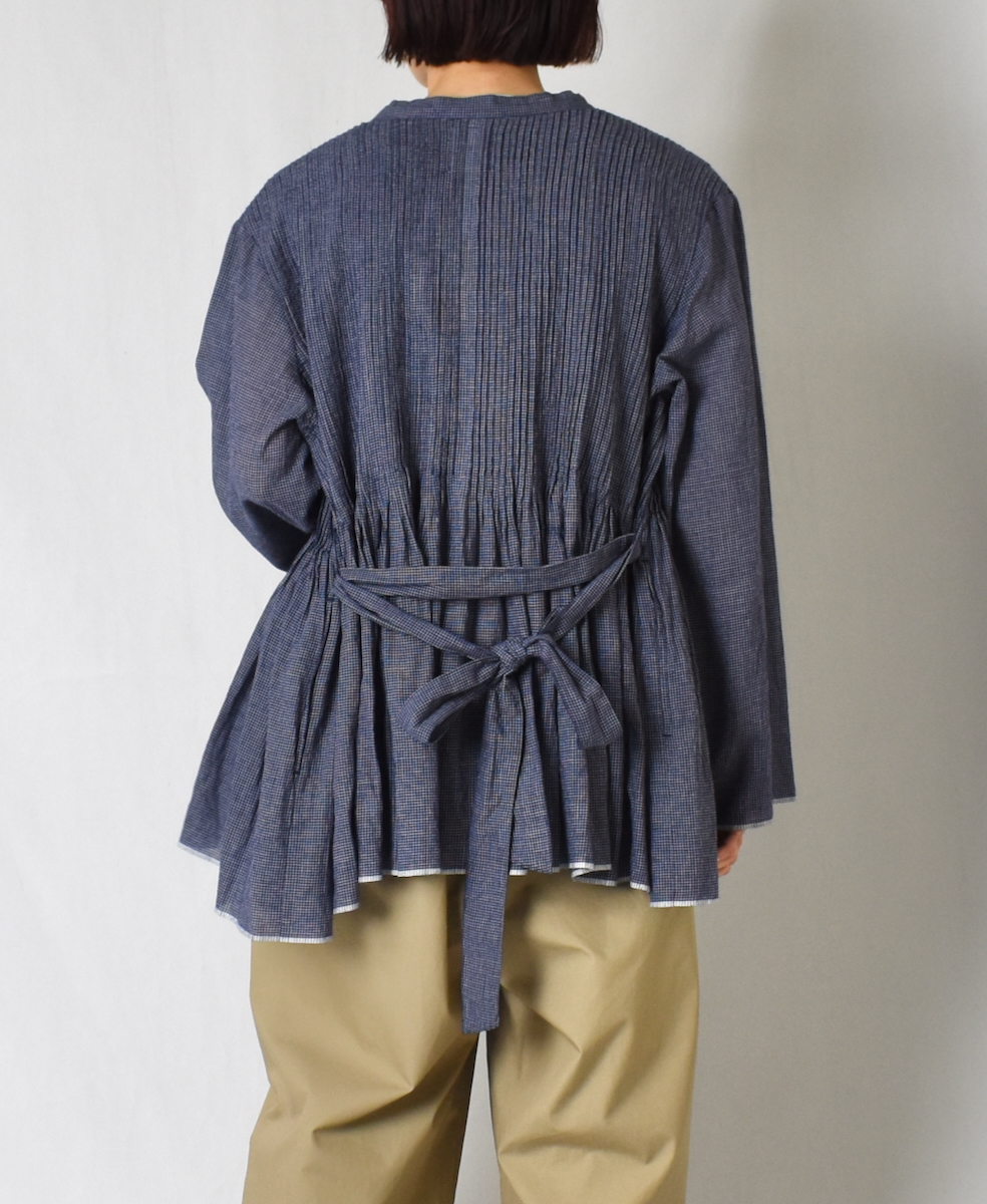 INMDS25051(ブラウス) HANDWOVEN COTTON SINGLE CHECK WRAP BLOUSE WITH PINTUCK