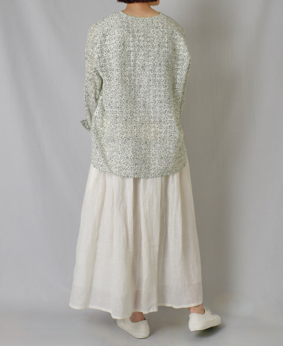 INMDS25091(シャツ) POWER LOOM COTTON DOBIE CHECK ARABESQUE SCREEN PRINT CREW-NECK SHIRT