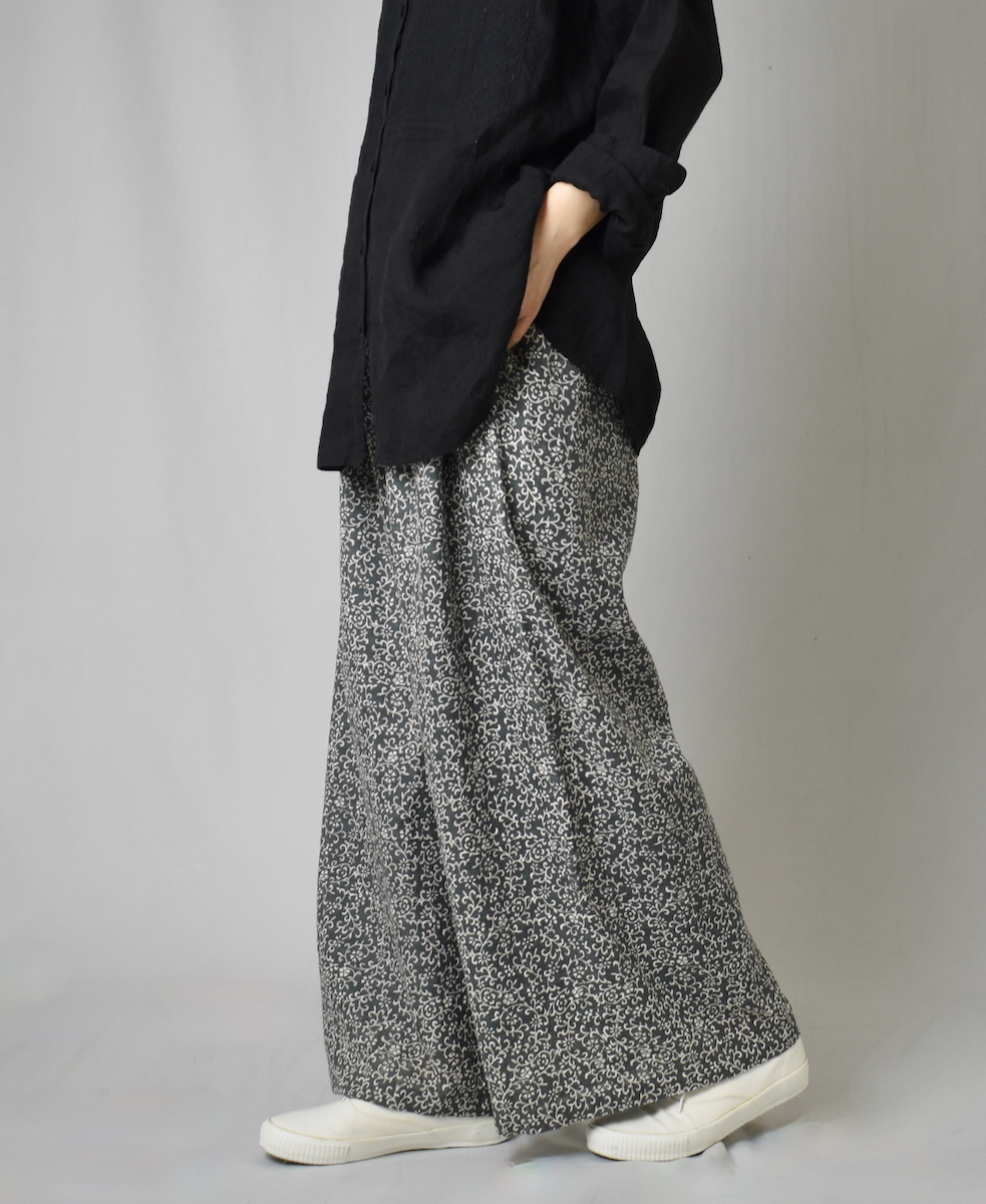 INMDS25095(パンツ) POWER LOOM COTTON DOBIE CHECK ARABESQUE SCREEN PRINT EASY PANTS
