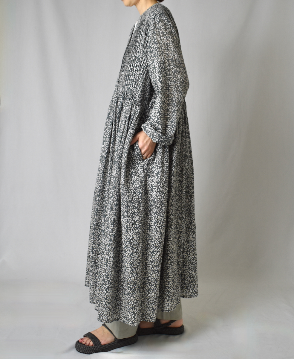 INMDS25094(ワンピース) POWER LOOM COTTON DOBIE CHECK ARABESQUE SCREEN PRINT WRAP DRESS WITH PINTUCK
