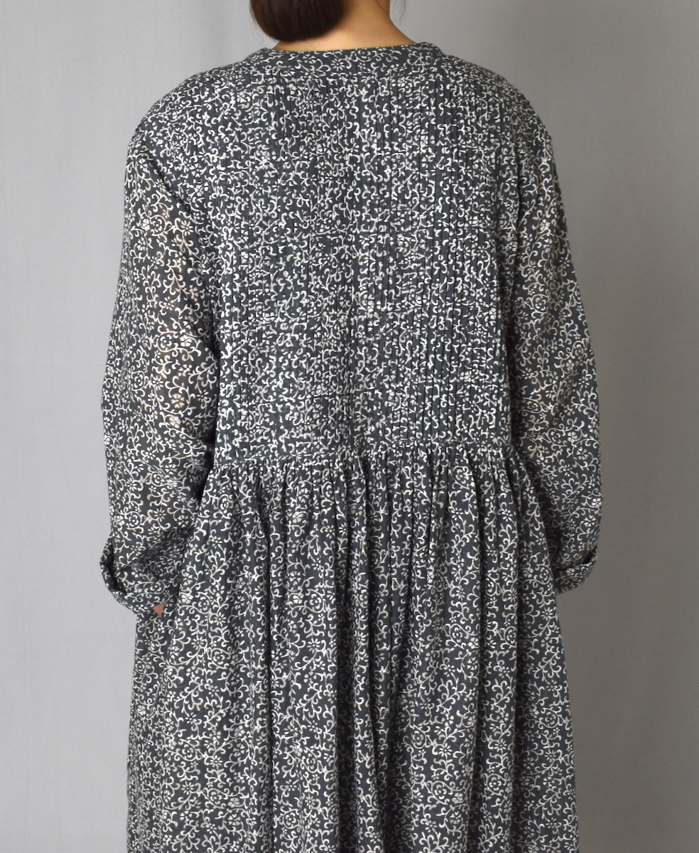 INMDS25094(ワンピース) POWER LOOM COTTON DOBIE CHECK ARABESQUE SCREEN PRINT WRAP DRESS WITH PINTUCK