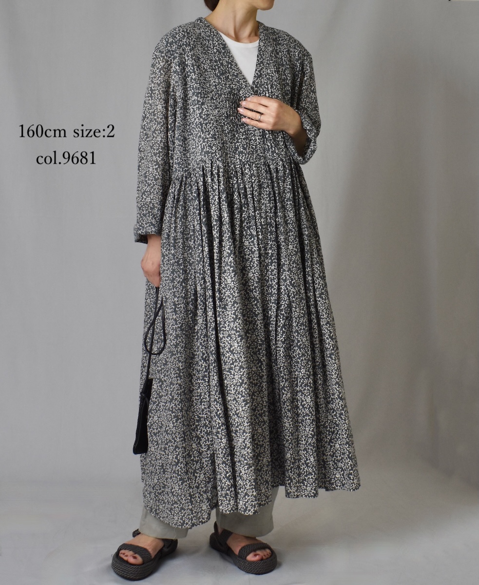 INMDS25094(ワンピース) POWER LOOM COTTON DOBIE CHECK ARABESQUE SCREEN PRINT WRAP DRESS WITH PINTUCK