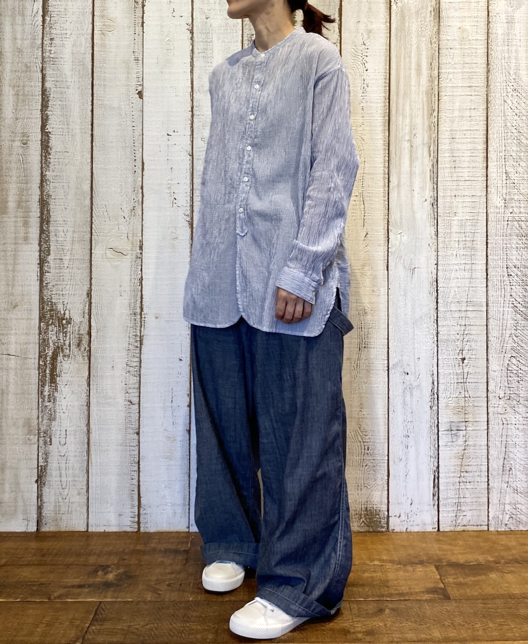 INAM2501GSD(シャツ) SINGLE GAUZE STRIPE OVERDYE UTILITY SHIRT