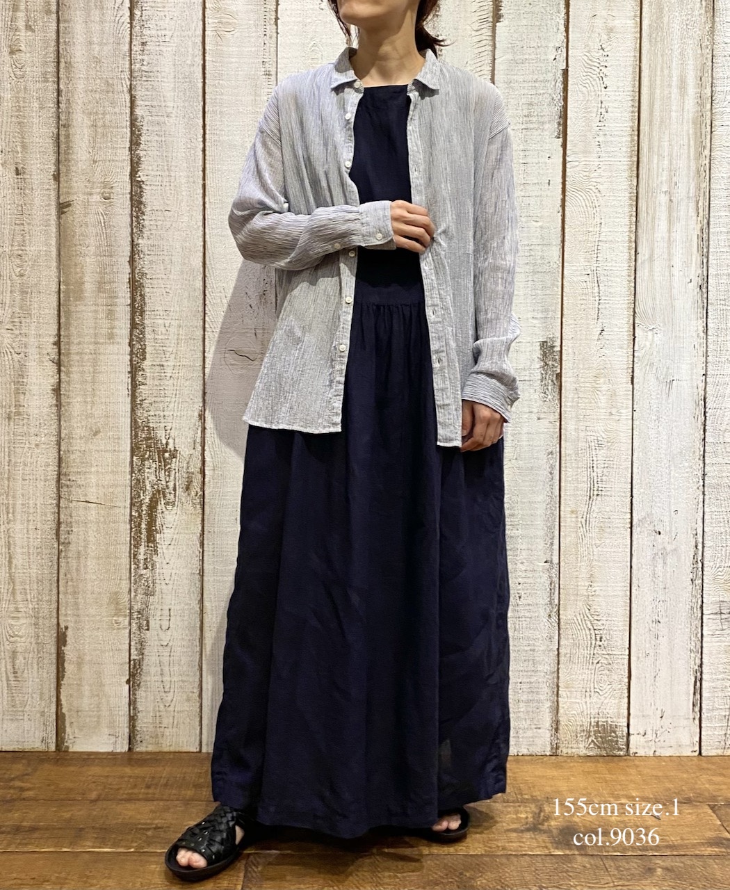 INAM2502GSD(シャツ) SINGLE GAUZE STRIPE OVERDYE UTILITY REGULAR COLLAR SHIRT