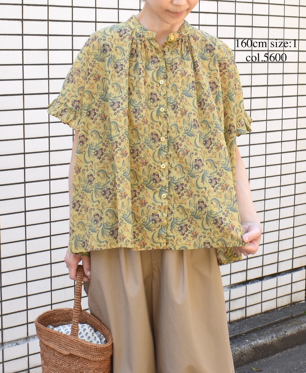 NSL25091(シャツ) 80s VOILE PAISLEY FLOWER PRINT BANDED COLLAR FRILL/SL SHIRT