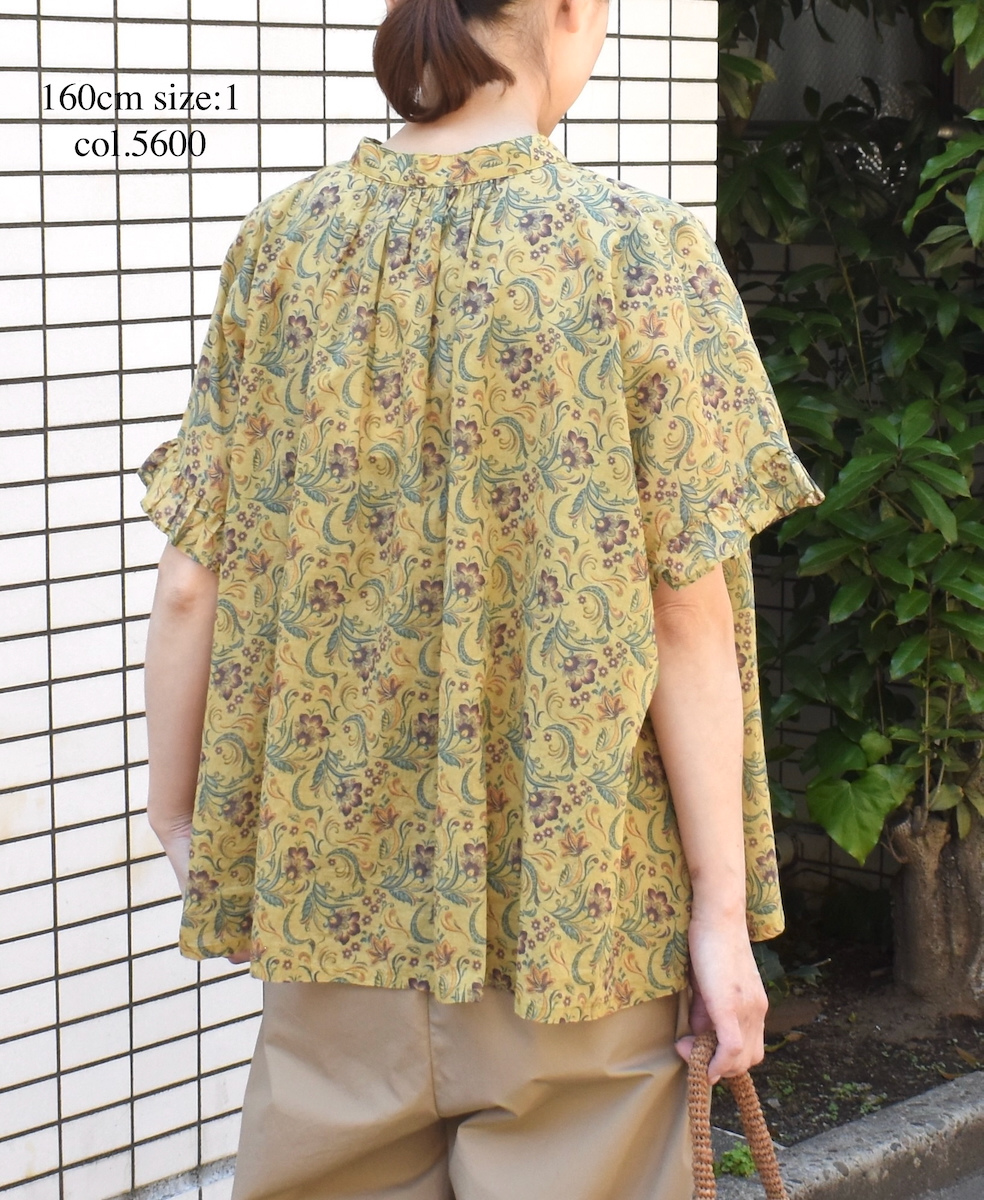 NSL25091(シャツ) 80s VOILE PAISLEY FLOWER PRINT BANDED COLLAR FRILL/SL SHIRT