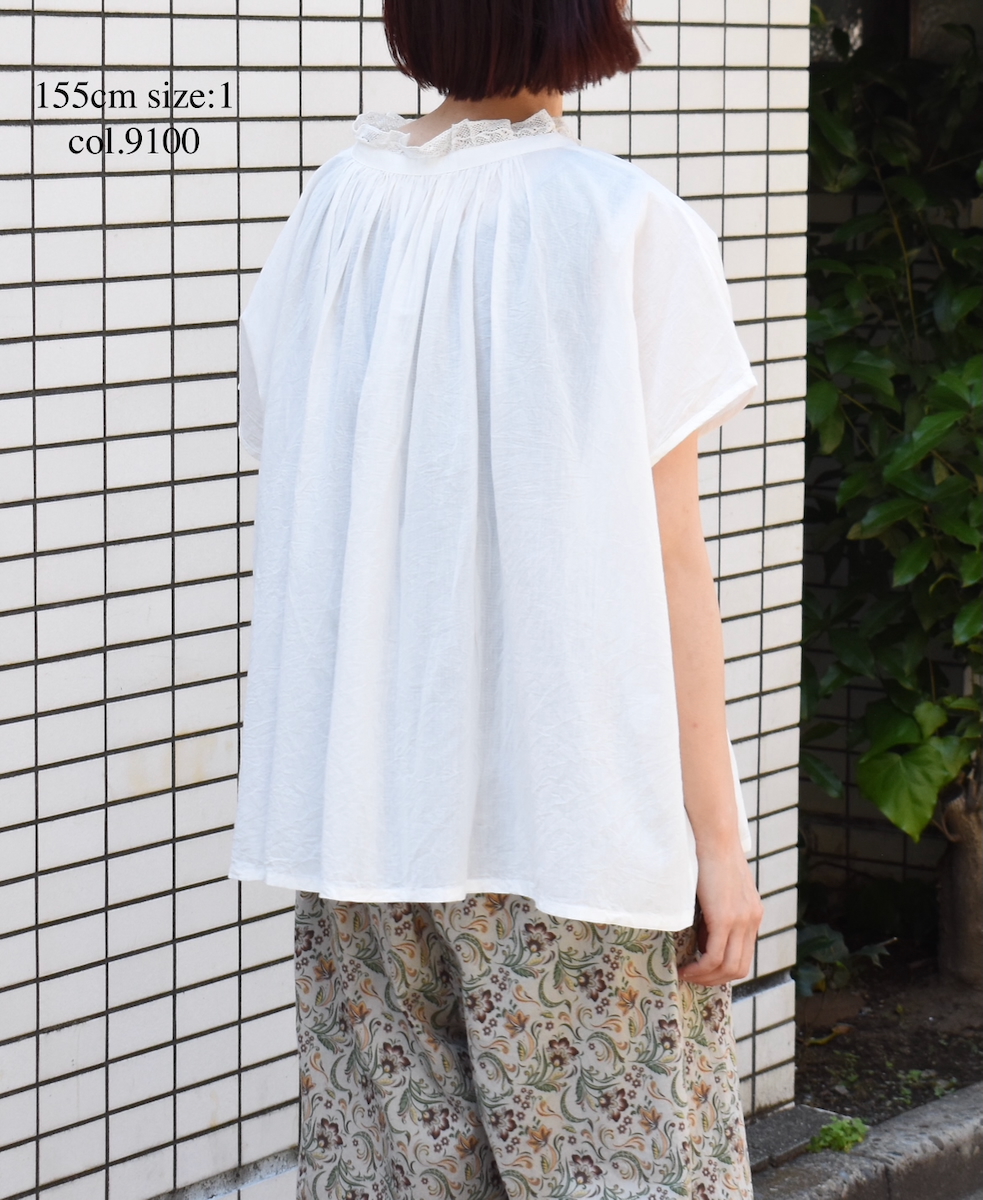 NSL25061(ブラウス) VOILE LACE NECK LACE GATHERED SMOCK