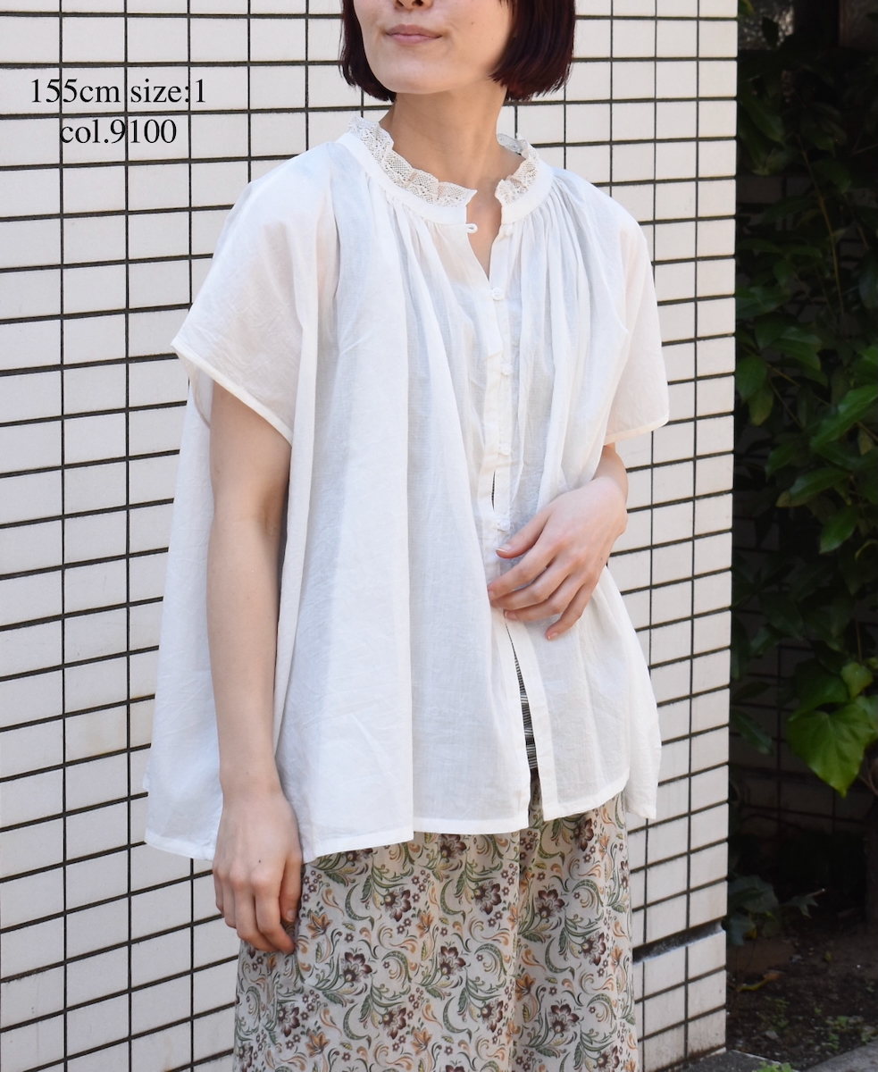 NSL25061(ブラウス) VOILE LACE NECK LACE GATHERED SMOCK