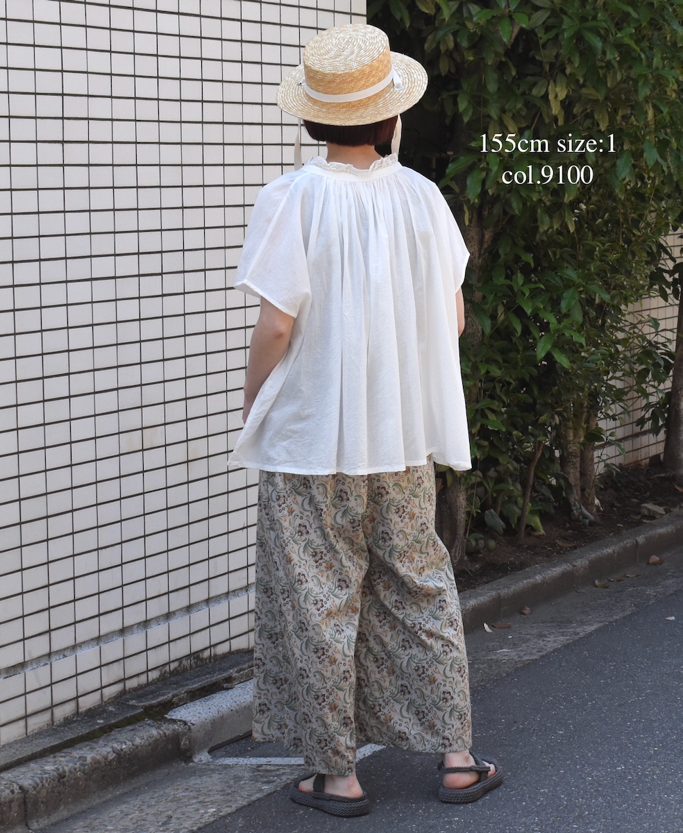 NSL25061(ブラウス) VOILE LACE NECK LACE GATHERED SMOCK
